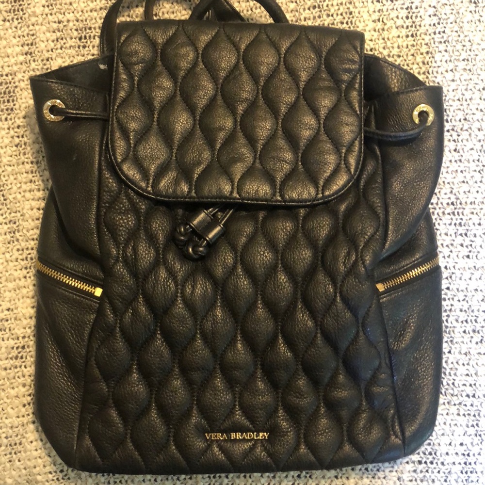 Black Quilted Leather Backpack - image 1